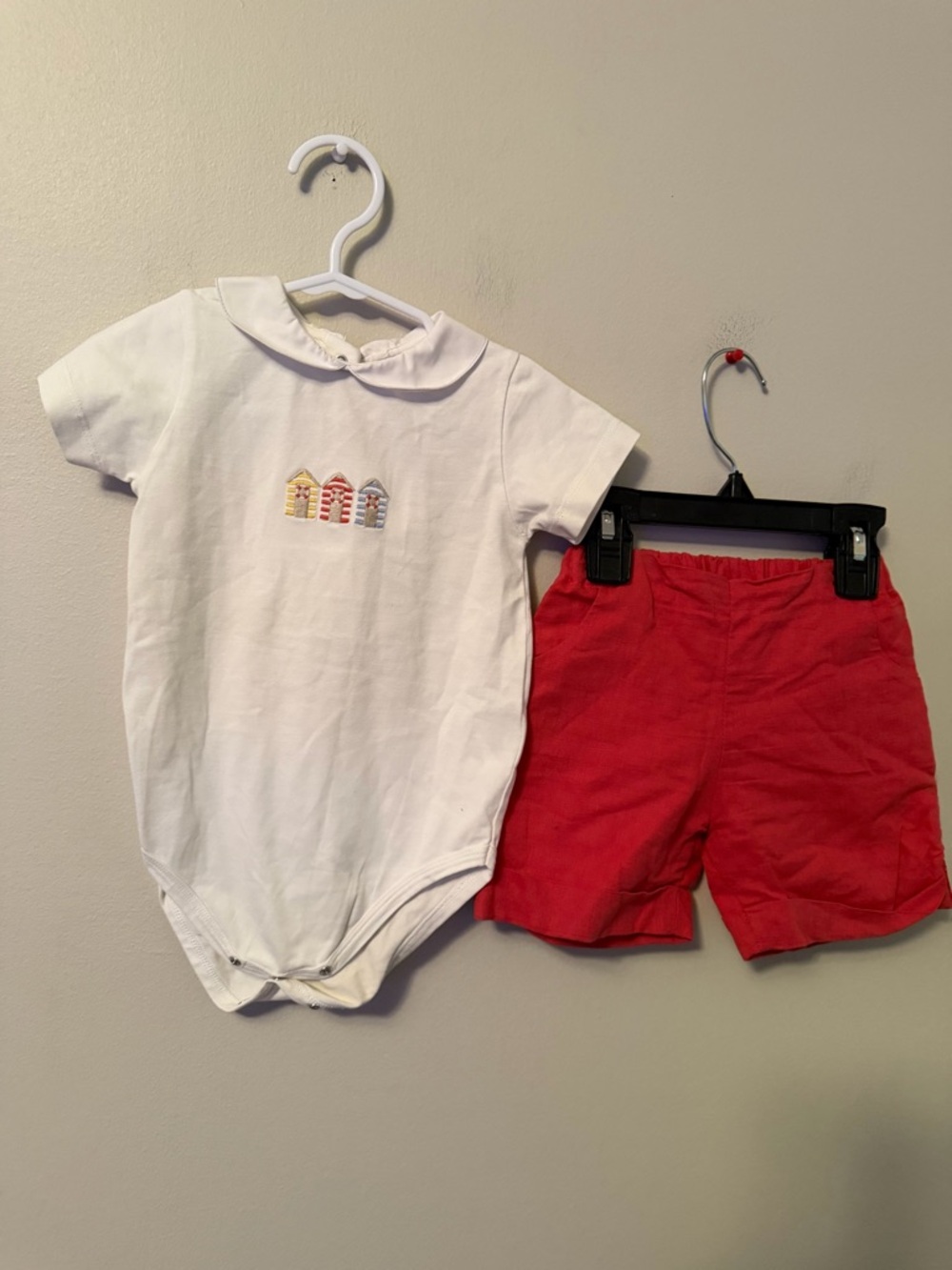 Pepa London White Baby Onesie with Beach Hut Embroidery + Shorts